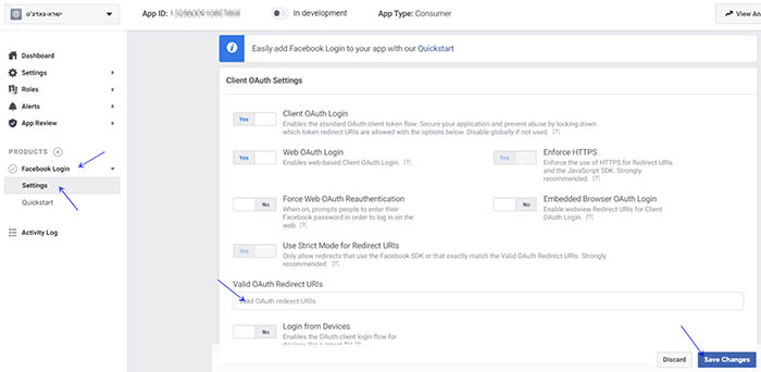 אפליקצית התחברות בפייסבוק למפתחים OAuth