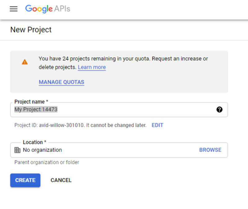 הגדרת אפליקציית התחברות ב-Google APIs - יצירת פרוייקט חדש