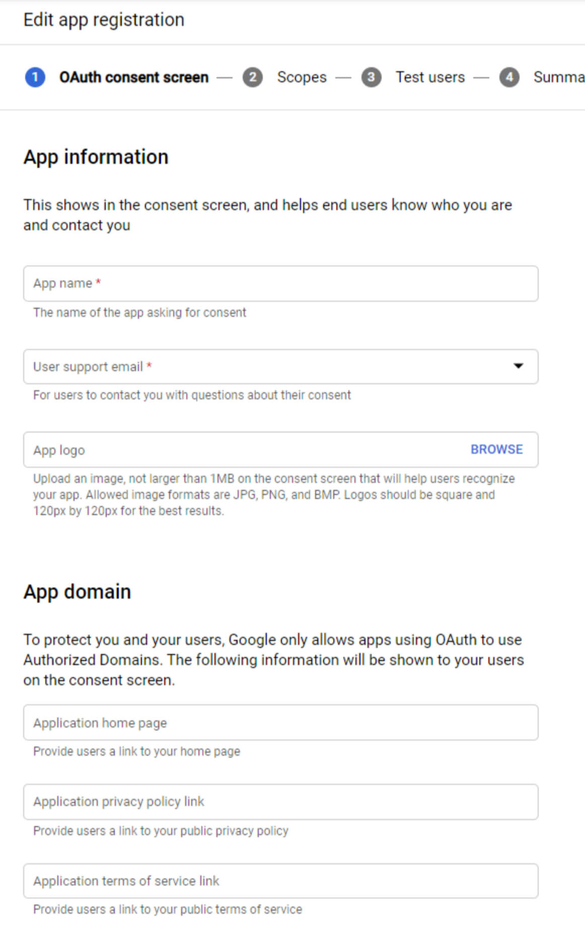 הגדרת אפליקציית התחברות ב-Google APIs - פרטי אפליקציה