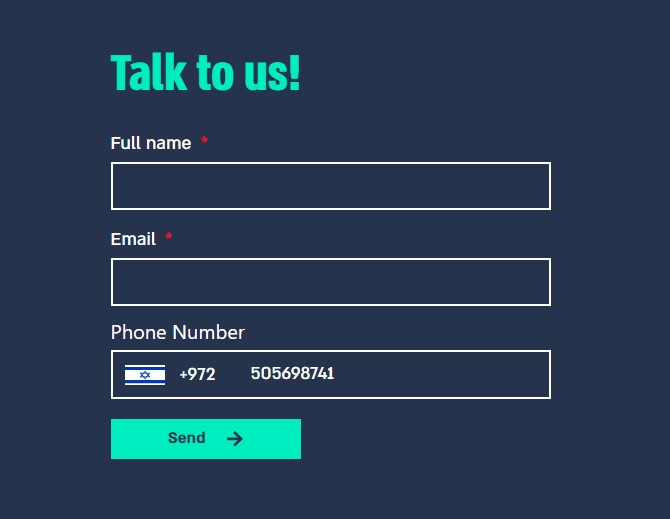 צילום מסך - טופס עם שדה קידומת מדינה