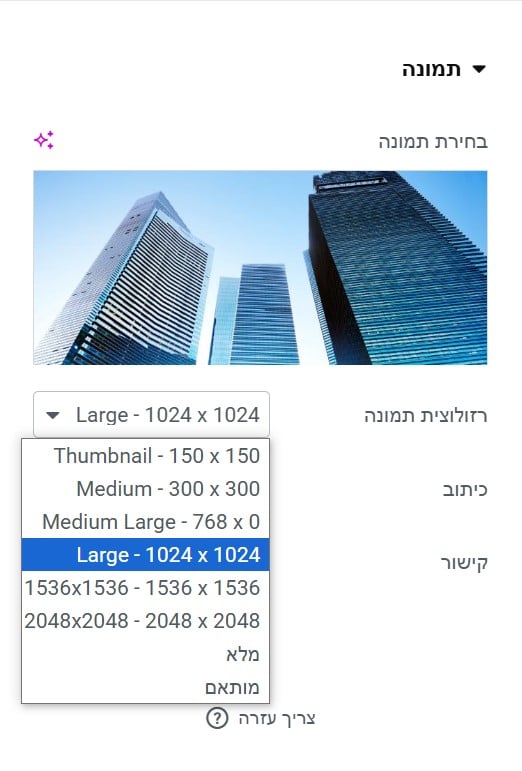 בחירת גודל תמונה באלמנטור